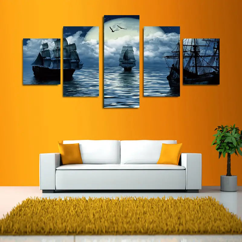 Set de 5 Piezas de Arte en Lienzo de Veleros Marinos para Decoración del Hogar