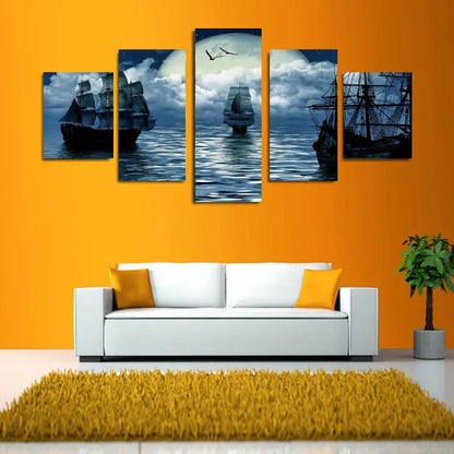 Set de 5 Piezas de Arte en Lienzo de Veleros Marinos para Decoración del Hogar