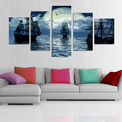 Set de 5 Piezas de Arte en Lienzo de Veleros Marinos para Decoración del Hogar