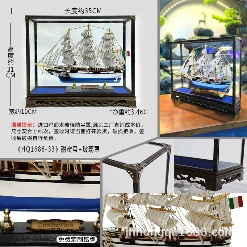 Modelo de Barco Velero - Artesanía de Madera Real para Decoración del Hogar