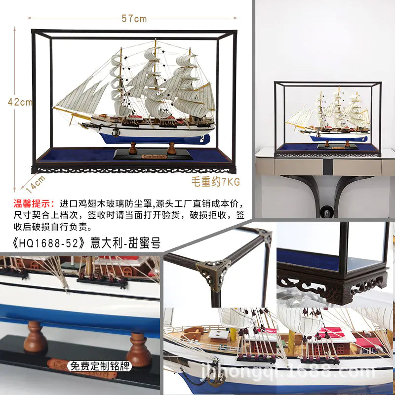 Modelo de Barco Velero - Artesanía de Madera Real para Decoración del Hogar