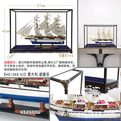 Modelo de Barco Velero - Artesanía de Madera Real para Decoración del Hogar