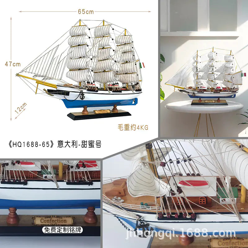 Modelo de Barco Velero - Artesanía de Madera Real para Decoración del Hogar