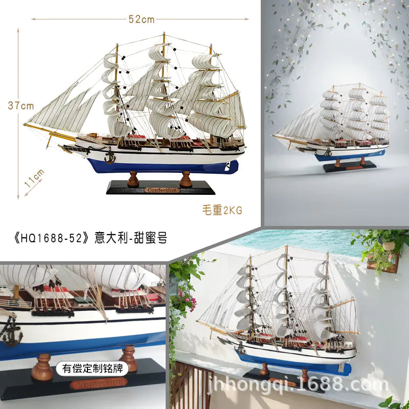 Modelo de Barco Velero - Artesanía de Madera Real para Decoración del Hogar