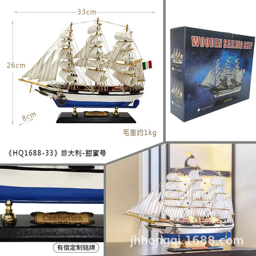 Modelo de Barco Velero - Artesanía de Madera Real para Decoración del Hogar