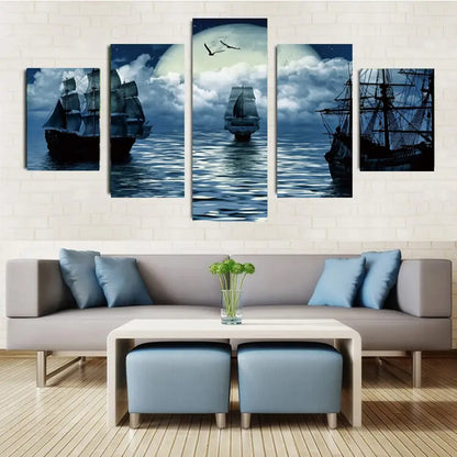 Set de 5 Piezas de Arte en Lienzo de Veleros Marinos para Decoración del Hogar