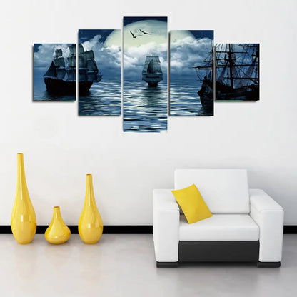 Set de 5 Piezas de Arte en Lienzo de Veleros Marinos para Decoración del Hogar